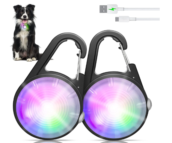 Dog Collar Light, 4 Modes Dog Lights for Night Walking, Rechargeable Pet Collar LED for Nighttime Clip on, IP68 Waterproof Pet Walking Accessories-2 Pack(Black)