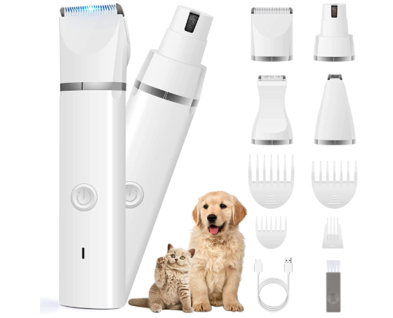 Dog Clippers Grooming Kit Hair Clipper-Low Noise Paw Trimmer- Rechargeable - Cordless Quiet Nail Grinder Shaver for Cats and Other Pets