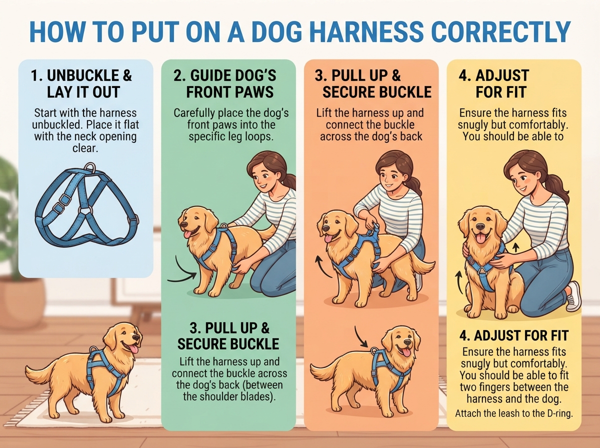 how to put on a dog harness correctly